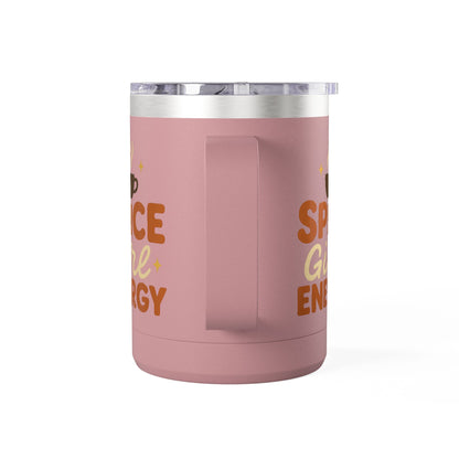 Side angle of pink “Spice Girl Energy” mug showing handle and partial retro design — perfect gift for pumpkin spice fans.