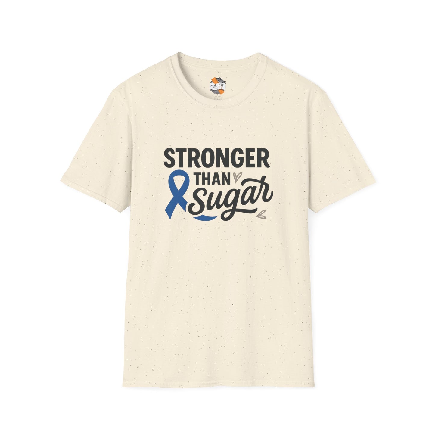 Natural Stronger Than Sugar adult unisex t-shirt — off-white organic tone awareness shirt highlighting self-care and diabetes strength.