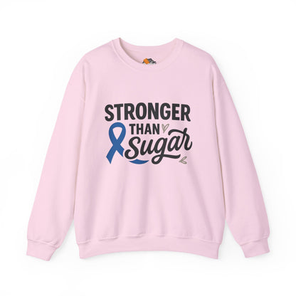 Main view of pink Stronger Than Sugar crewneck sweatshirt — soft unisex fleece sweatshirt supporting diabetes awareness and health empowerment.