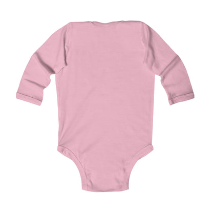 Back view of Stronger Than Sugar pink infant onesie — adorable long sleeve bodysuit for baby girls highlighting diabetes awareness and love.