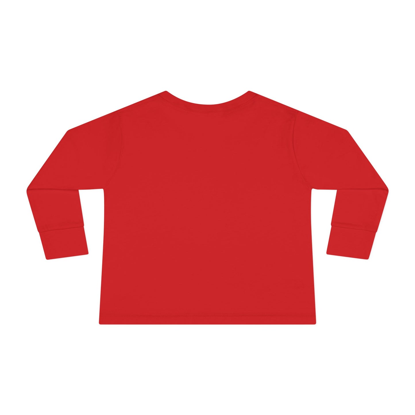 Back view of red Stronger Than Sugar toddler long sleeve shirt — soft cotton kids tee designed to promote diabetes awareness and strength.
