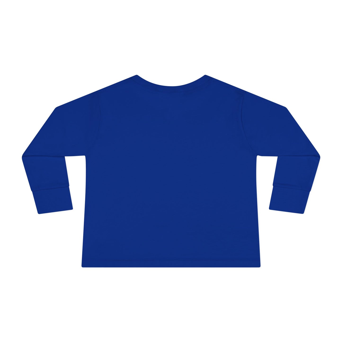 Back view of royal blue Stronger Than Sugar toddler long sleeve shirt — soft awareness tee for kids supporting diabetes advocacy and strength.