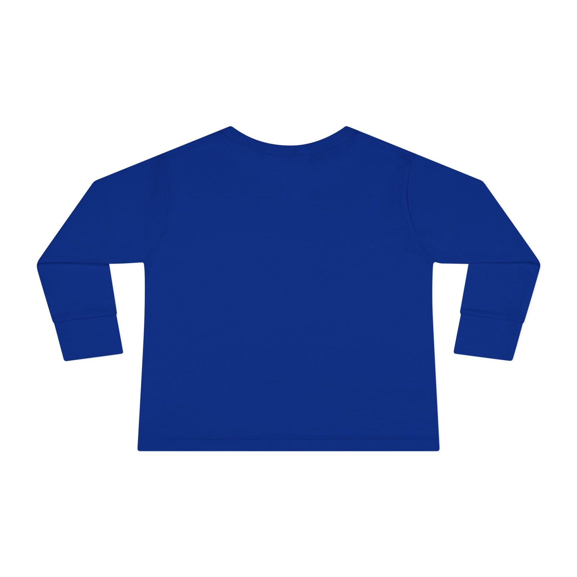 Back view of royal blue Stronger Than Sugar toddler long sleeve shirt — soft awareness tee for kids supporting diabetes advocacy and strength.