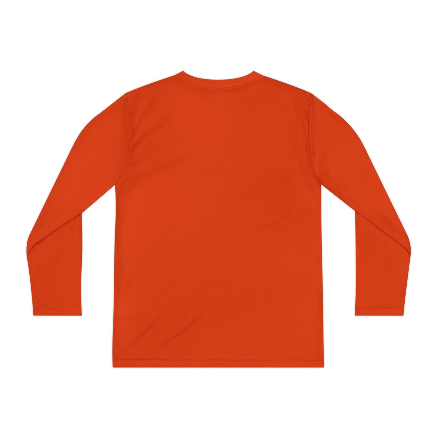Back view of Deep Orange Stronger Than Sugar youth long sleeve shirt — bold orange awareness tee representing energy, courage, and diabetes advocacy.