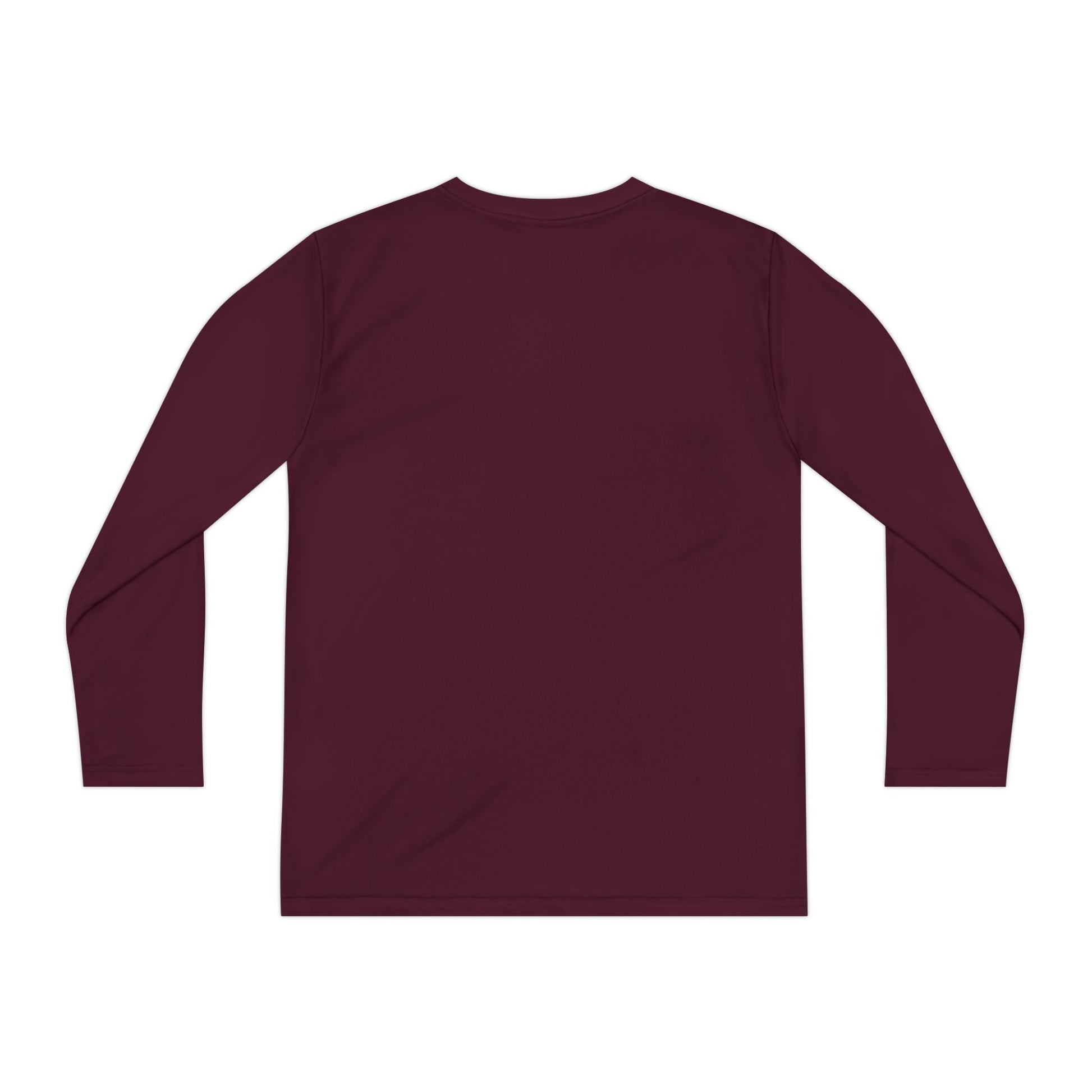 Back view of maroon Stronger Than Sugar youth long sleeve shirt — deep-tone awareness tee symbolizing diabetes strength and resilience.