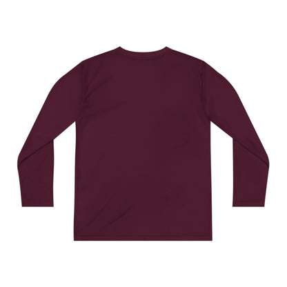 Back view of maroon Stronger Than Sugar youth long sleeve shirt — deep-tone awareness tee symbolizing diabetes strength and resilience.