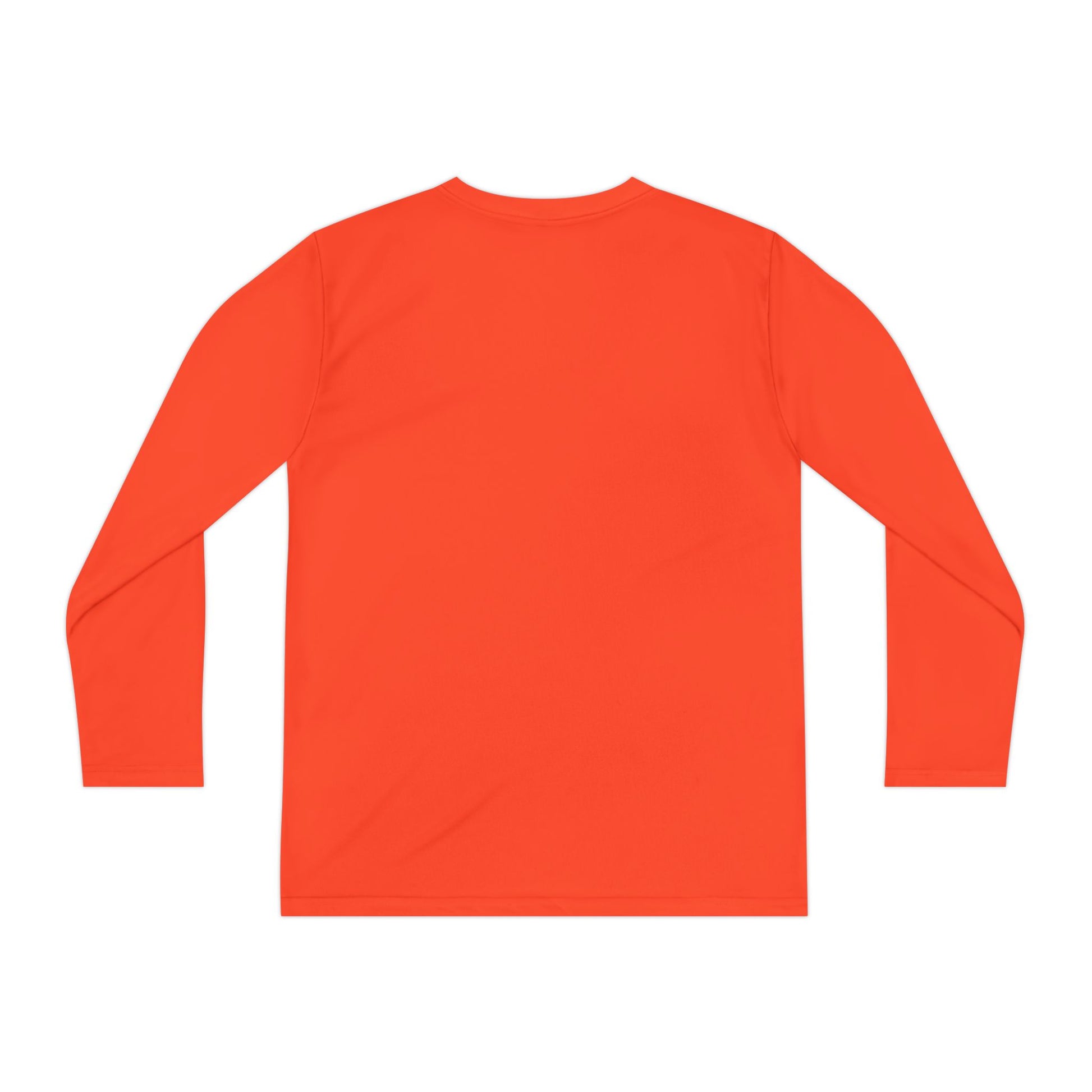 Back view of Neon Orange Stronger Than Sugar youth long sleeve shirt — bold orange awareness tee representing energy, courage, and diabetes advocacy.