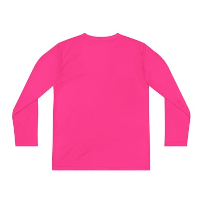 Back view of neon pink Stronger Than Sugar youth long sleeve shirt — vibrant awareness tee promoting diabetes strength and positivity.