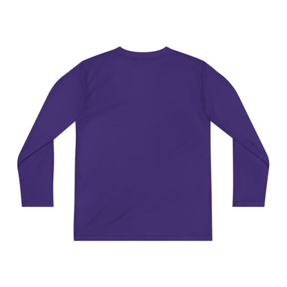 Back view of purple Stronger Than Sugar youth long sleeve shirt — bold awareness tee representing diabetes strength, unity, and hope.