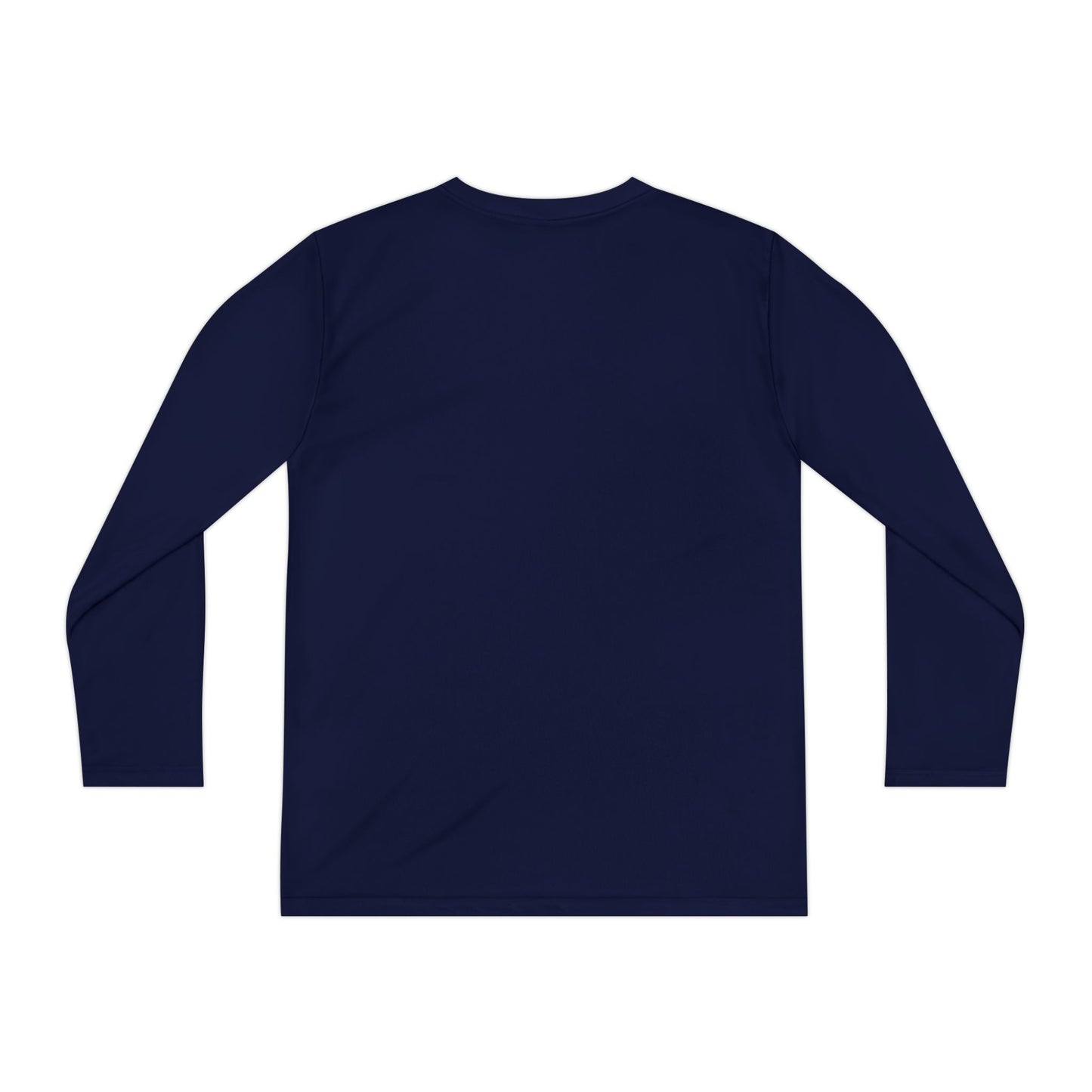 Navy blue long sleeve shirt featuring three cute Halloween ghosts in orange beanies holding coffee cups with flying bats above, from Makin’ It By Lady Ev.