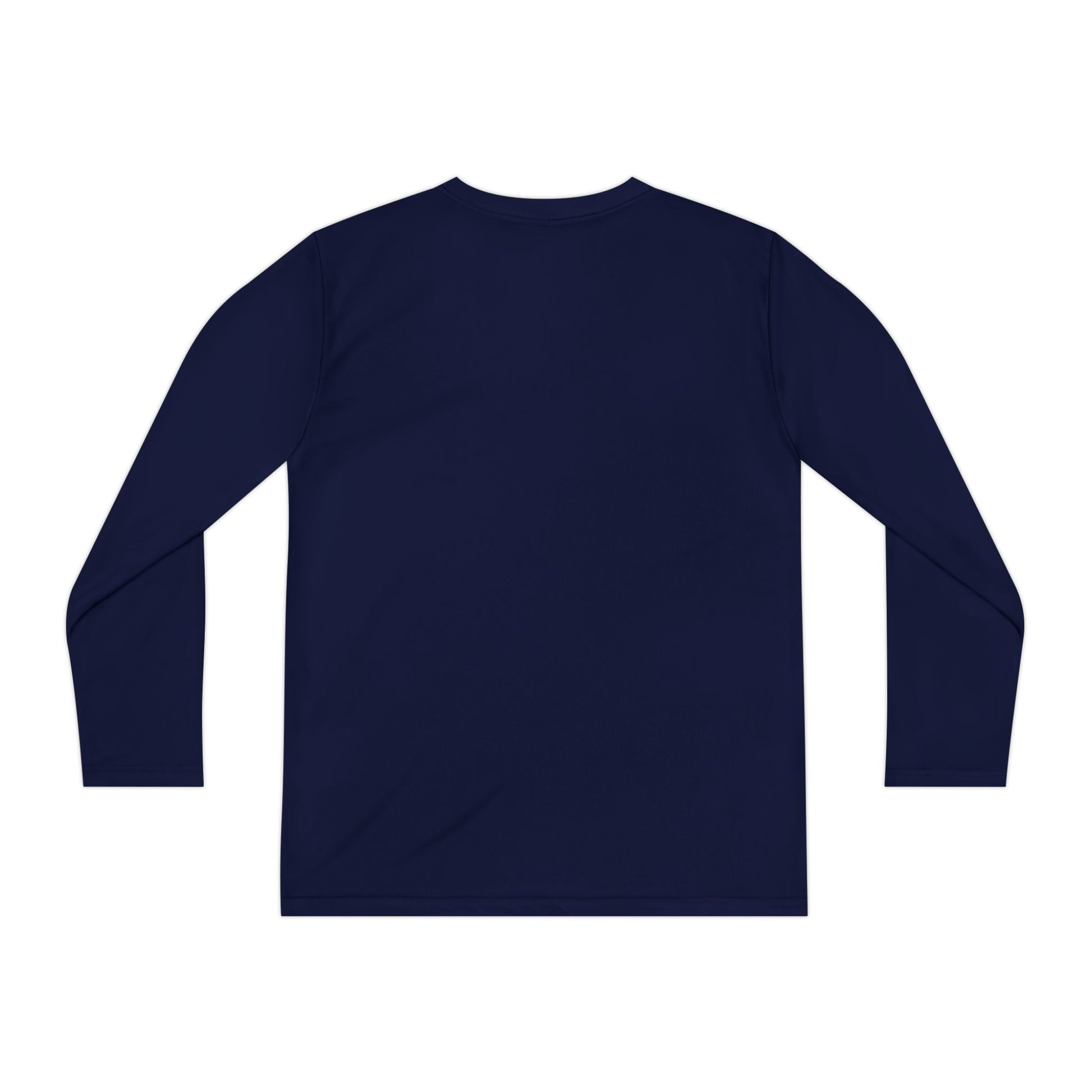 Navy blue long sleeve shirt featuring three cute Halloween ghosts in orange beanies holding coffee cups with flying bats above, from Makin’ It By Lady Ev.