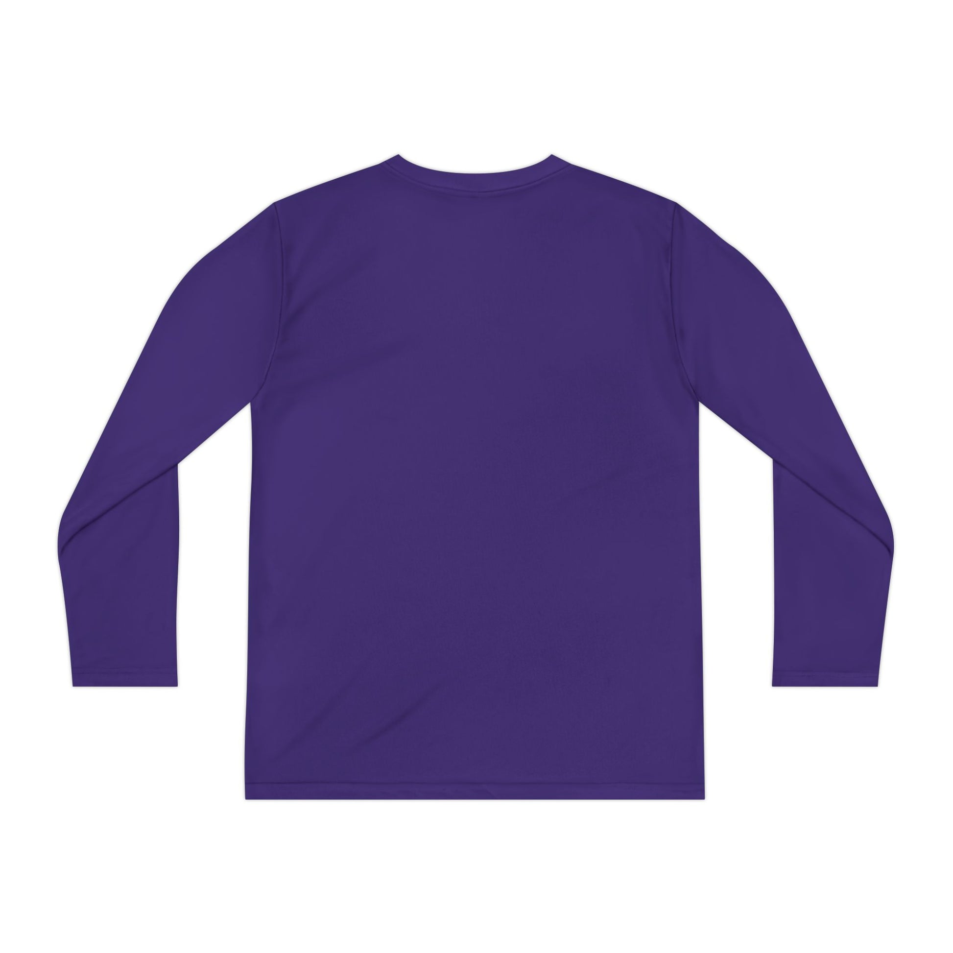 Purple long sleeve shirt featuring three kawaii Halloween ghosts in orange beanies holding warm drinks with bats flying above, from Makin’ It By Lady Ev.