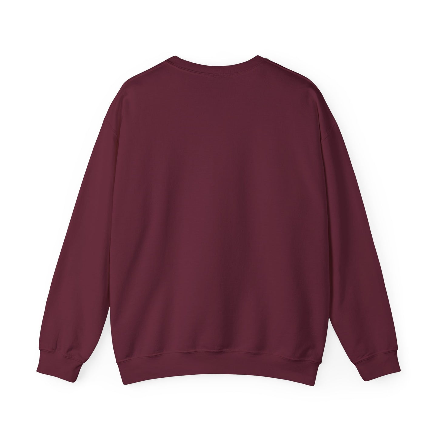 Back view of maroon Gildan 18000 unisex crewneck sweatshirt with long sleeves, blank solid color design ready for custom printing.