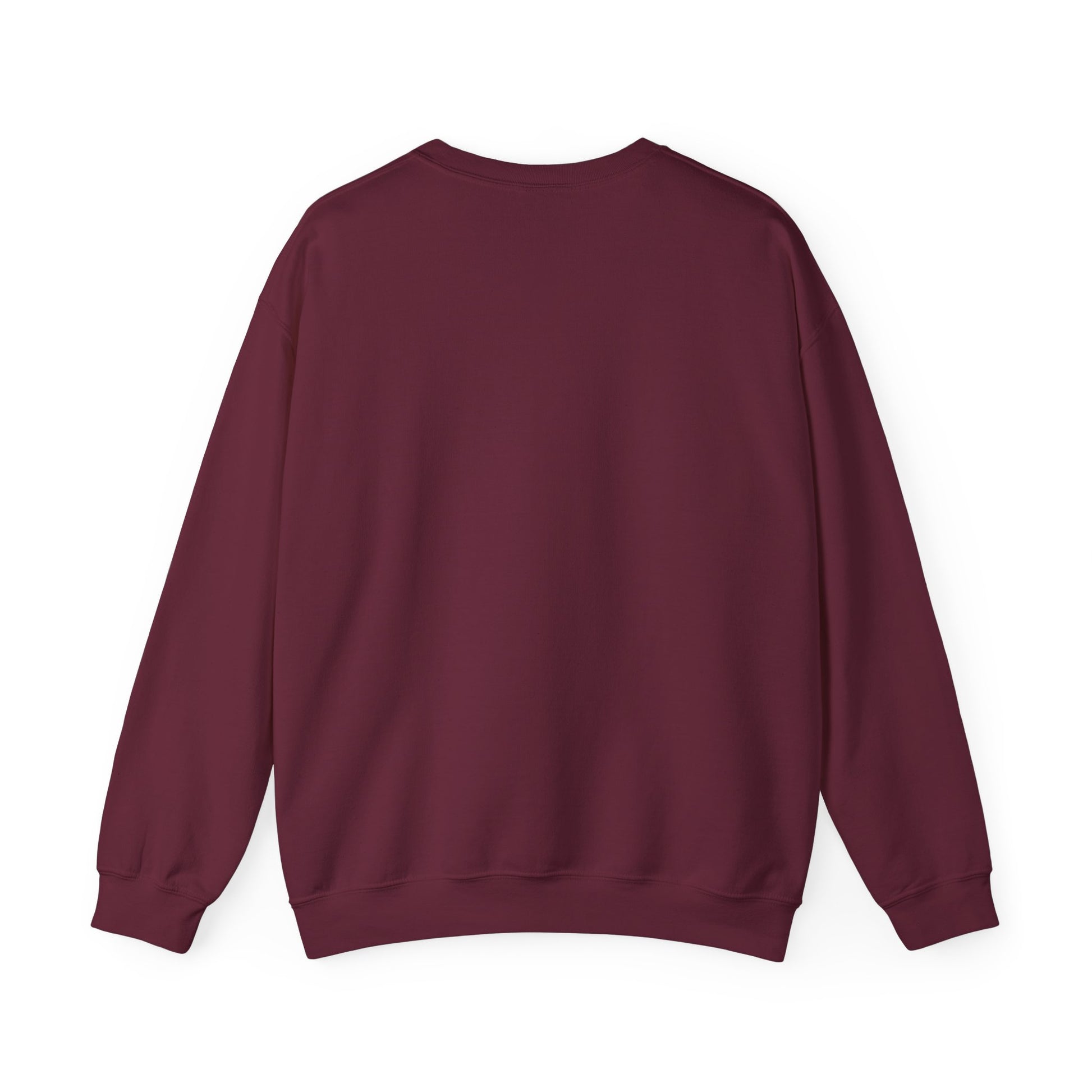 Back view of maroon Gildan 18000 unisex crewneck sweatshirt with long sleeves, blank solid color design ready for custom printing.