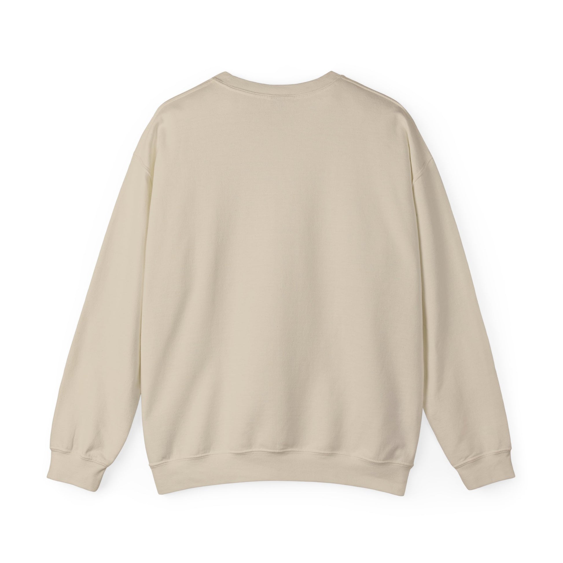 Back view of sand beige Gildan 18000 unisex crewneck sweatshirt with long sleeves, blank solid design ready for printing.