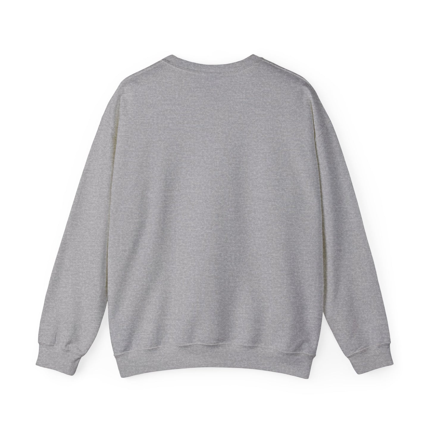Back view of Sport Gray Gildan 18000 unisex crewneck sweatshirt with long sleeves, blank heather gray design ready for custom prints.