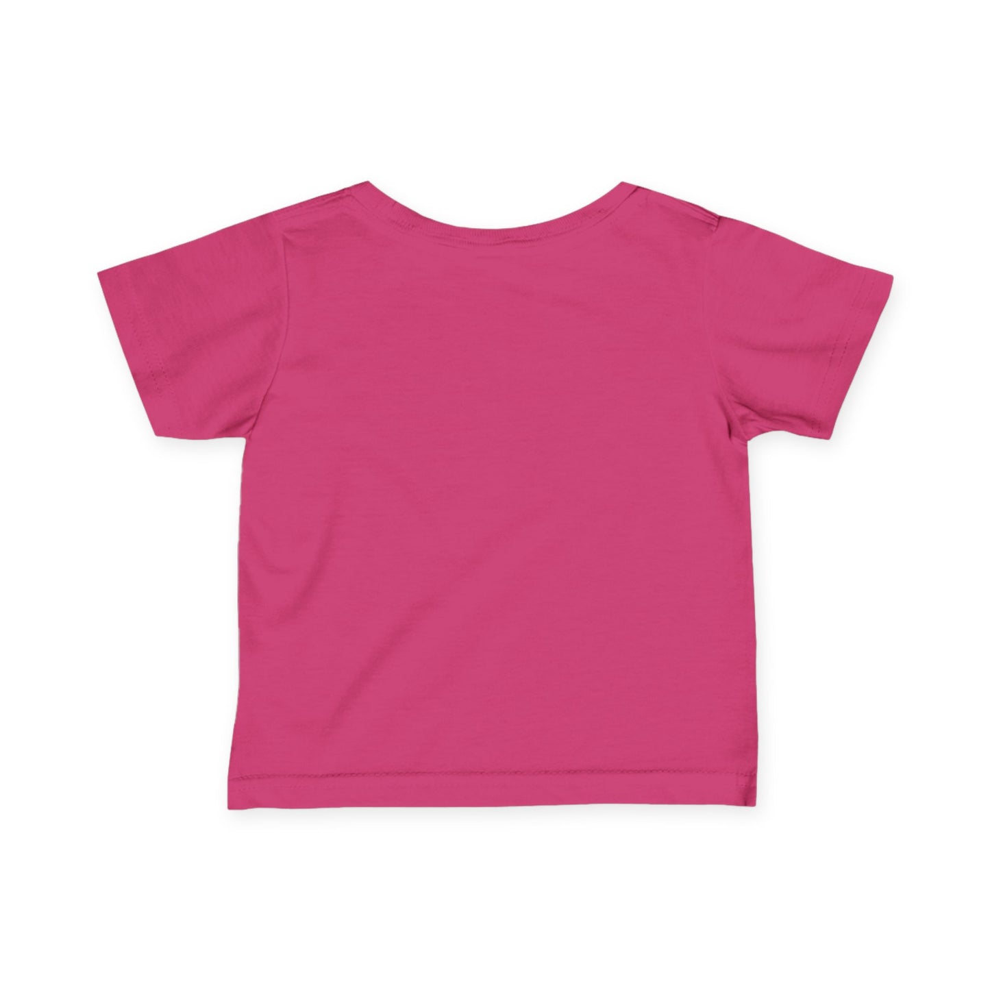 Back view of toddler girls’ hot pink short sleeve cotton t-shirt, casual everyday fit