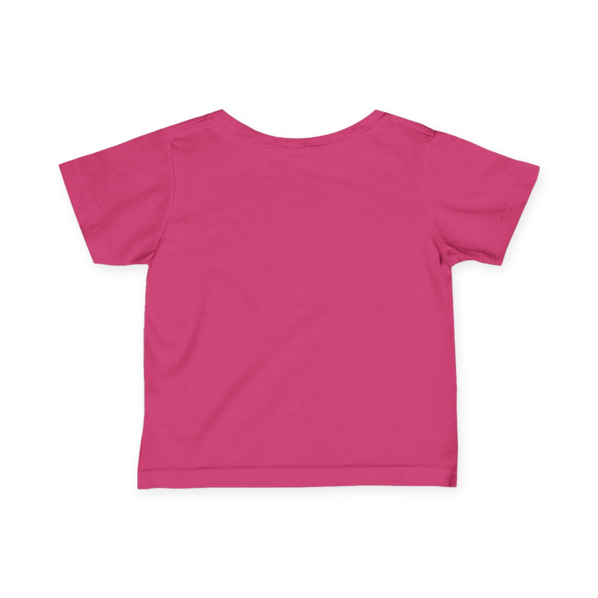 Back view of toddler girls’ hot pink short sleeve cotton t-shirt, casual everyday fit