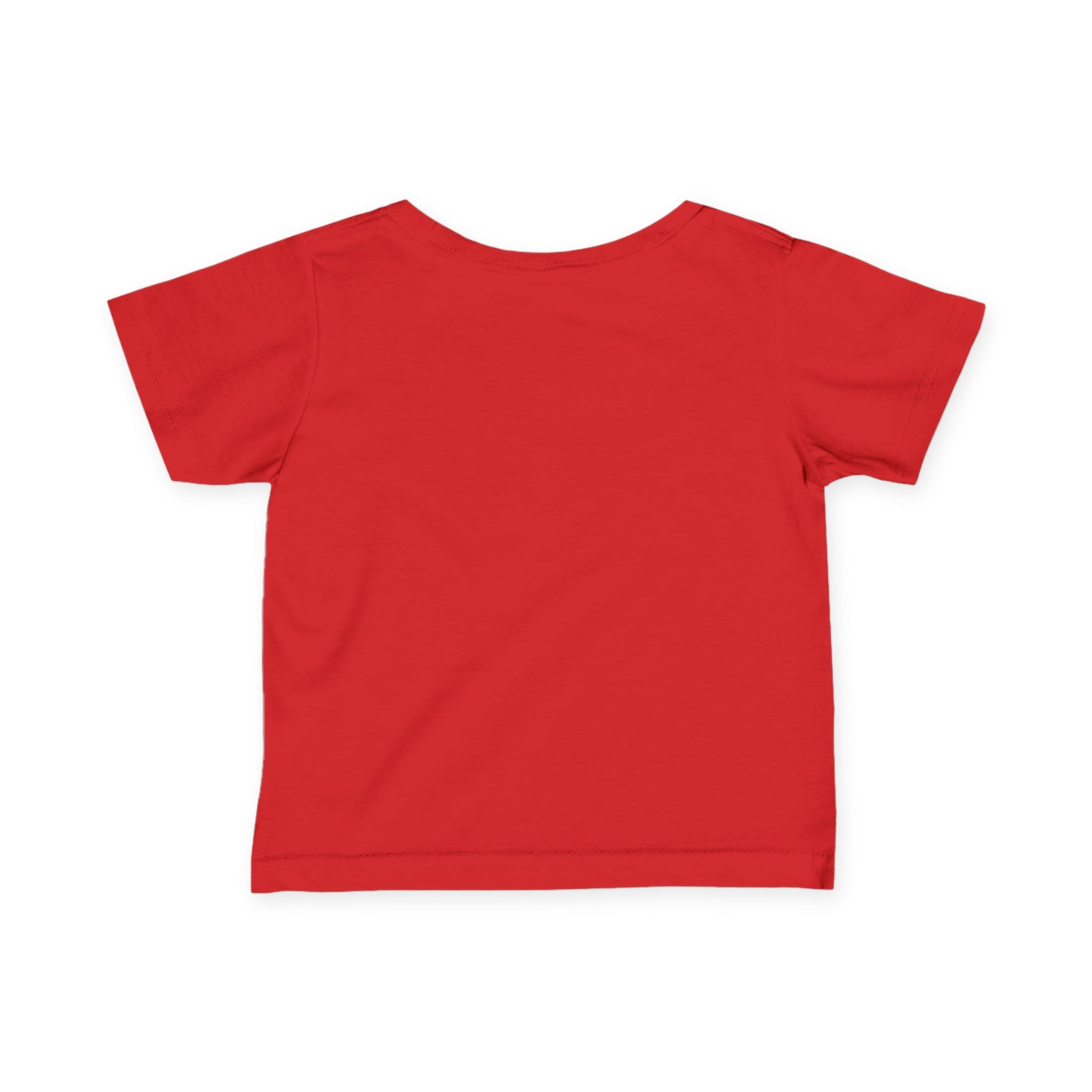 Back view of toddler girls’ red cotton short sleeve t-shirt for casual wear