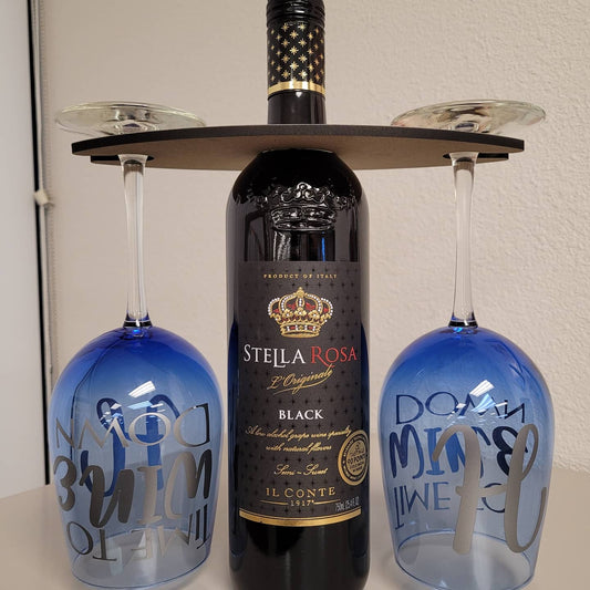 Custom Wine Holder Set with Personalized Wine Glasses | Decorative Bottle Display Stand for Couples & Gifts
